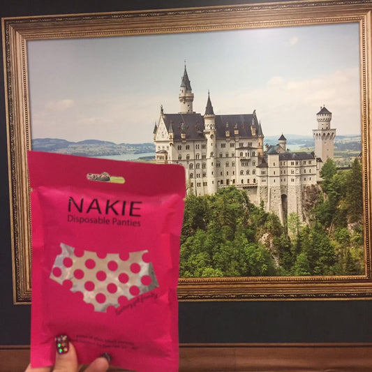 เที่ยวยุโรป เตรียมของใส่กระเป๋า ถือซอง NAKIE หน้าภาพปราสาทนอยชวานชไตน์